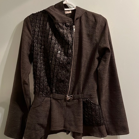 Caty Lesca Paris Light Fashion Jacket with Hood, grey, and black, size 1 - Picture 1 of 9